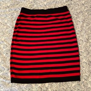 Escada red and black stripe wool knit midi pencil skirt